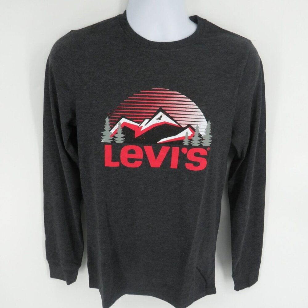Men's Levi's Long Sleeve Charcoal Mountain Gray Graphic Tee - XL